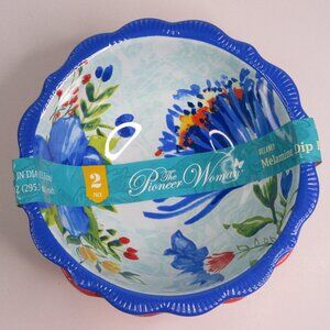 Pioneer Woman Melamine Dip Bowl 2Pc Set Red & Blue Delaney Floral 5.23"dia New